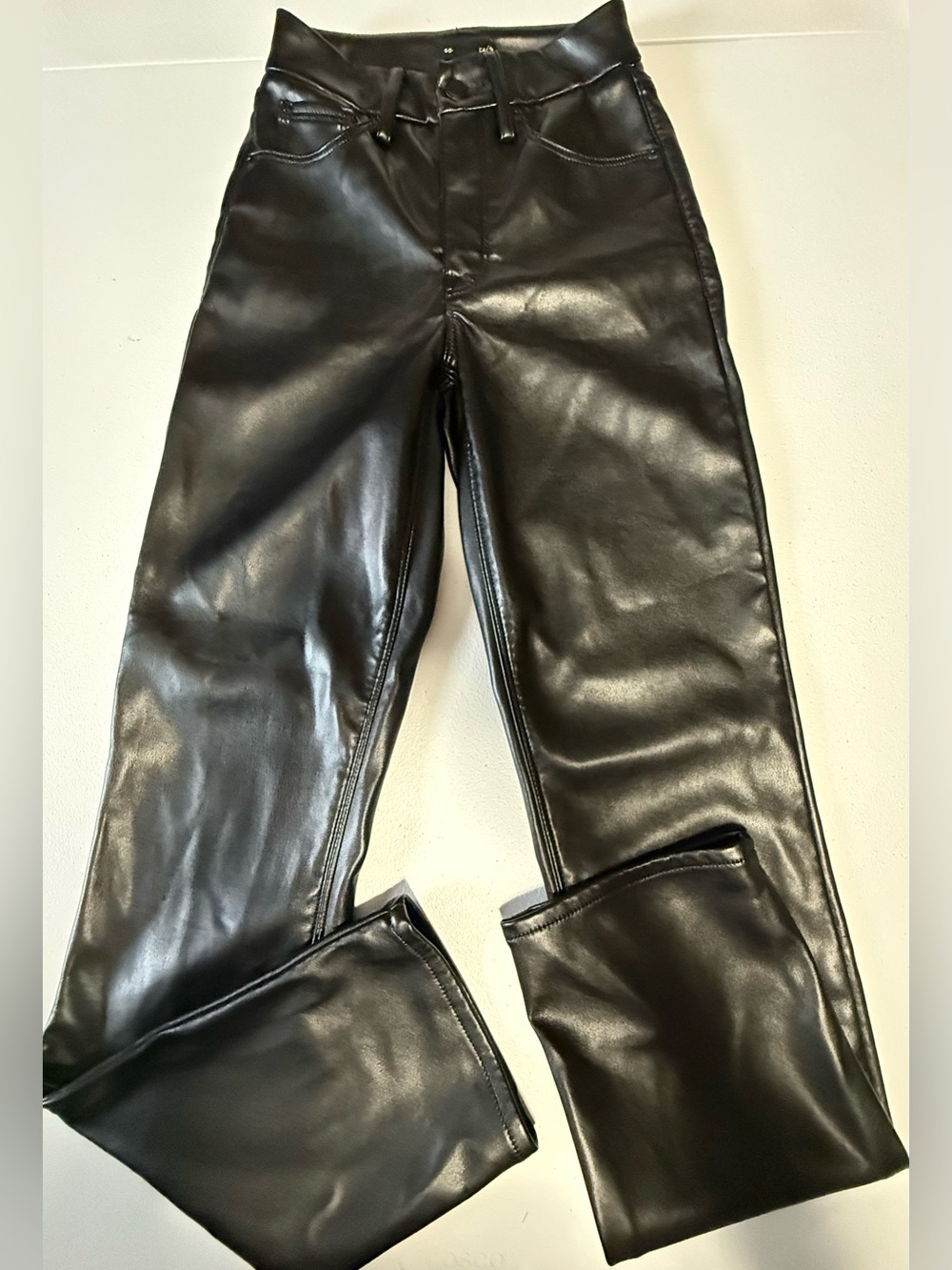 Good American Better Than Leather Good Legs Pants Black Size 00/24 Faux Leather - Picture 8 of 13